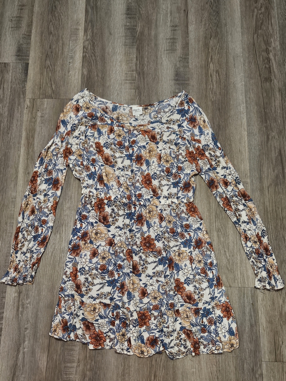 Cozy Casual Floral Dress - Cream, Rust & Blue